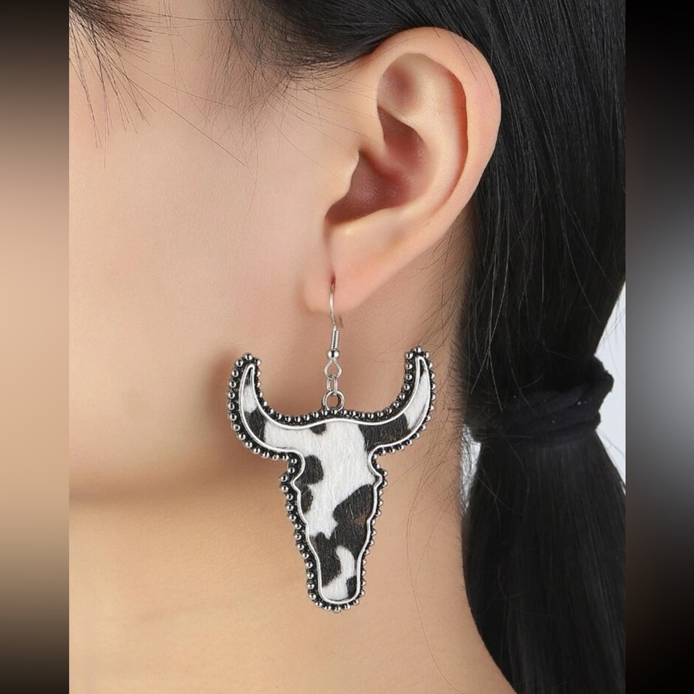 🐄 Awesome Large Western Boho Cow Oxen Head Drop Earrings 🐂